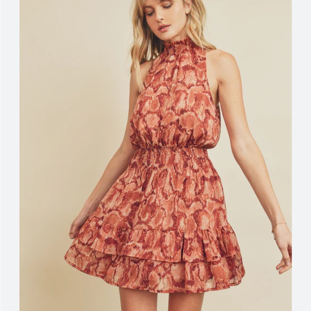 DO+BE Backless Orange Snake Print Dress